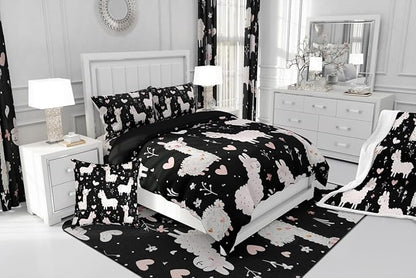 jejeloiu Cute Llama Comforter Set All Season Pink Love Heart Bedding Set with 2 Pillow Cases Floral Flower Microfiber Kids King Bedclothes Kawaii Animal Bedroom Decor Duvet Quilt Soft