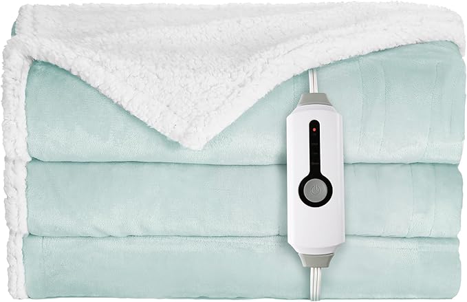 Electric Heated Blanket Throw Size - 50"x60", Soft Flannel Heating Blanket, 4 Heating Levels, 3 H Auto Shut Off, Breathable Warm and Washable for Sofa, Mint Green