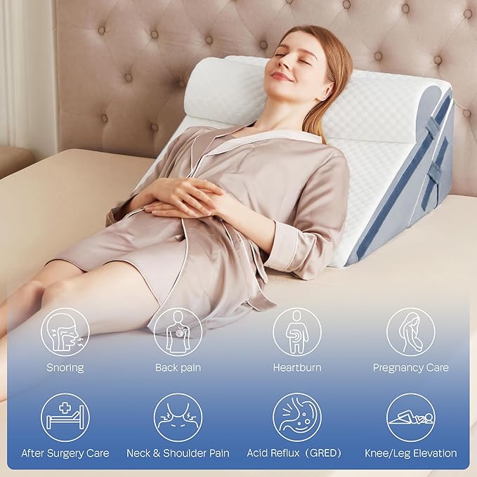 Wedge Pillow, 12" Wedge Pillow for Acid Reflux and Back Pain Relief, Cooling Memory Foam Top,Bed Wedge Pillows for Headboard, Sleeping, Snoring, Back Support, After Surgery.