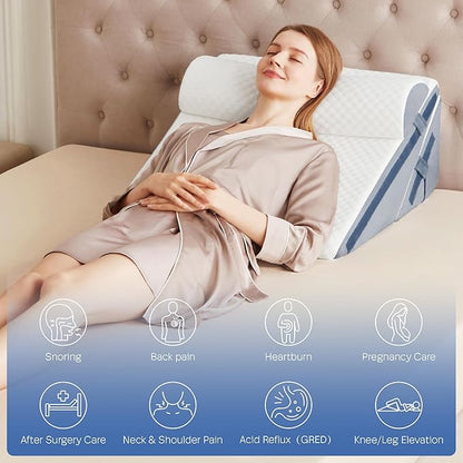 Wedge Pillow, 12" Wedge Pillow for Acid Reflux and Back Pain Relief, Cooling Memory Foam Top,Bed Wedge Pillows for Headboard, Sleeping, Snoring, Back Support, After Surgery.