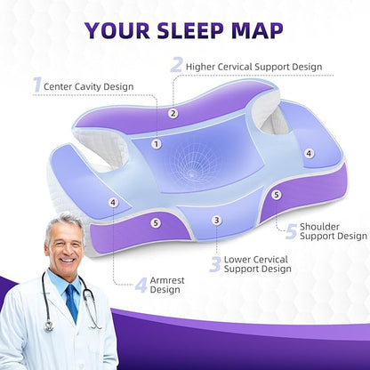 Cervical Neck Pillow，Ergonomic Memory Foam Pillows for Neck and Shoulder Pain Relief,Adjustable Contour Neck Support Bed Pillow for Side Back Stomach Sleepers-Women Men Gift(Baby Blue)