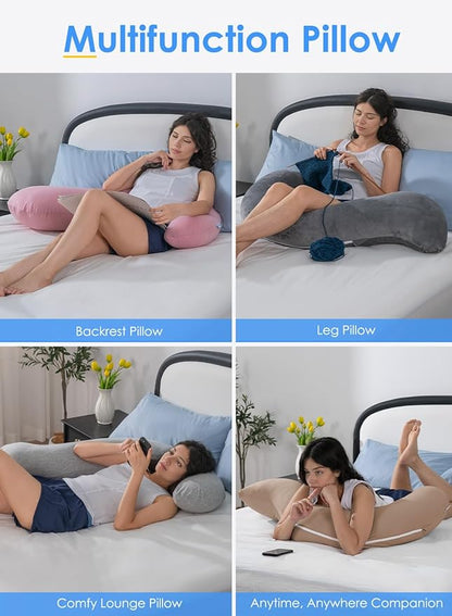 QUEEN ROSE Cooling Body Pillow, Full Body Support Pillow for Side Sleepers, Soft S Shaped Hug Pillow for Adults, Pink