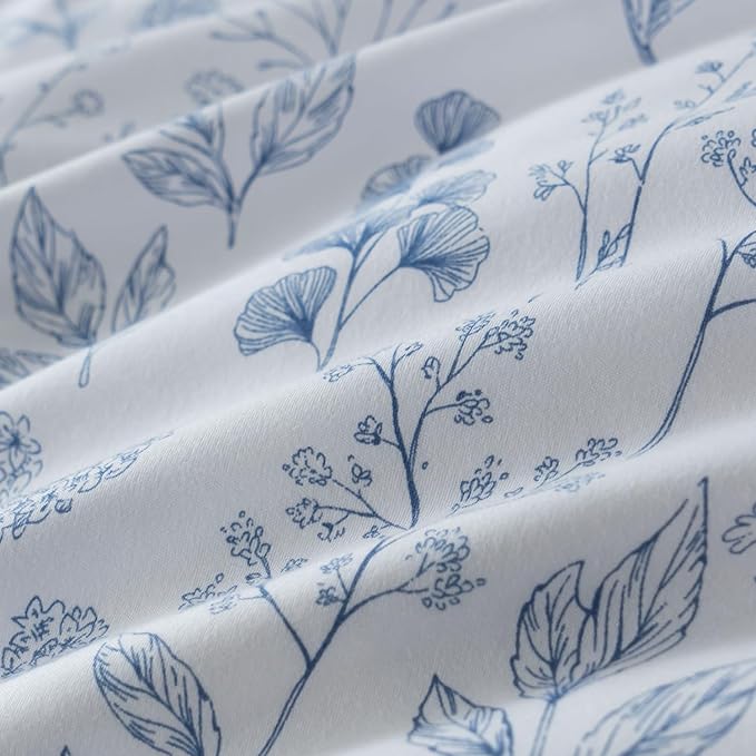 Jane yre Flower Queen Duvet Cover Brushed Microfiber 3 Pieces Floral Bedding Set Queen Garden Style Blue Floral Pattern Flower Queen Duvet Cover with Zipper Closure Luxury Soft Breathable Comfy