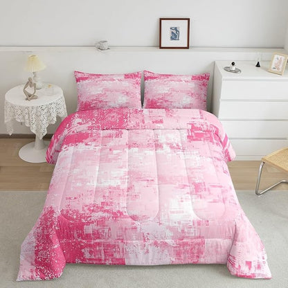 Feelyou Light Pink Abstract Duvet Quilt Geometric Bedding Set for Kids Boys Girls Teens Room Decor Modern Art Comforter Set King Size Buffalo Check 3Pcs Breathable Soft Lightweight Microfiber
