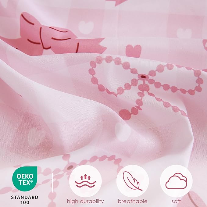 Twin Comforter Set for Kids, Boys, Girls, 4 Pieces Bed-in-a-Bag Bedding Set, All Season Ultra Soft Sheets Set with Comforter, Pink Bow