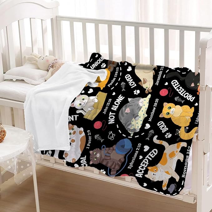 Cat Throw Blanket,Bible Verse Blanket, Christian Gifts, God Says I am Print Blankets, Meaningful Thoughtful Religious Gifts for Girls,Cat Lover Room Bed Decoration, 50"x60"