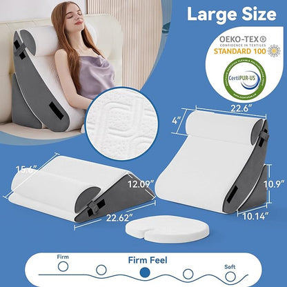 Wedge Pillow Set for After Surgery, 6 PCS Bed Wedge Pillow for Sleeping, Memory Foam Orthopedic Back Pillow for Pain Relief and Acid Reflux, Adjustable Post Surgery Pillow Grey