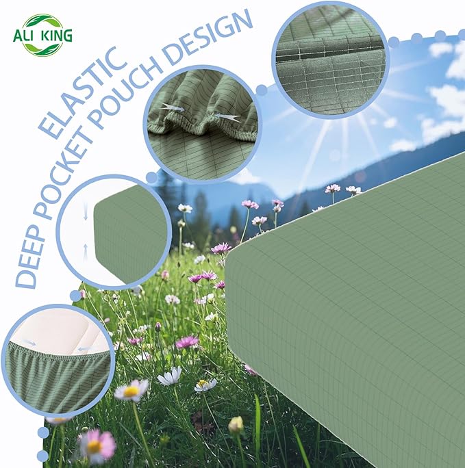 Ali King Grounding Sheets - Full XL Size, Soft Cotton with Silver Fiber, 15'' Deep Pocket Earth Grounding Fitted Bed Sheets for Improved Sleep (Green, Full XL 54''*80''*15'')