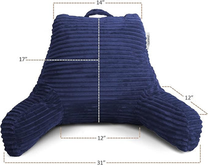 Hearth & Harbor Reading Pillow for Bed Adult – Back Pillow for Sitting in Bed, Standard Bed Pillows for Sitting Up in Bed, Foam Bed Chair Pillow, Navy Bed Rest Pillow