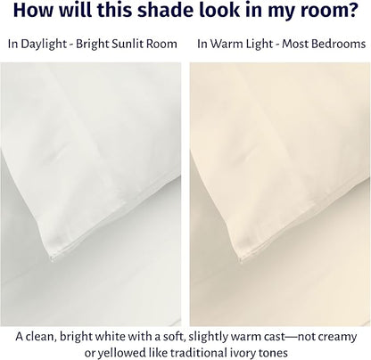 California Design Den Full Size Sheets Set - Certified 100% Egyptian Cotton Percale Sheets Full Size with Deep Pockets, Lightweight, Crisp, Durable Luxury Bedding Set - Ivory