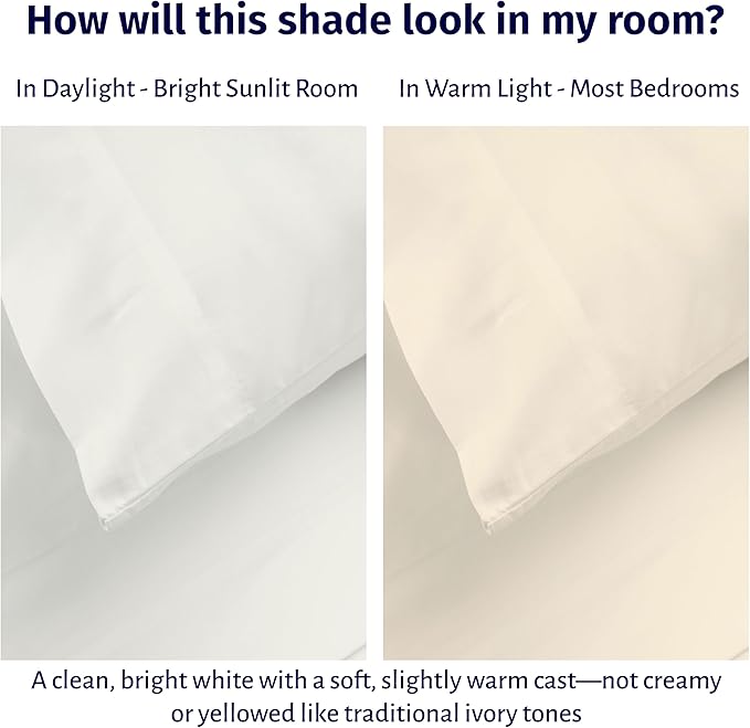 California Design Den Certified 100% Egyptian Cotton Queen Sheets Set - Lightweight & Crisp Percale Sheets Queen Deep Pocket Set, Durable Luxury Bedding - Ivory
