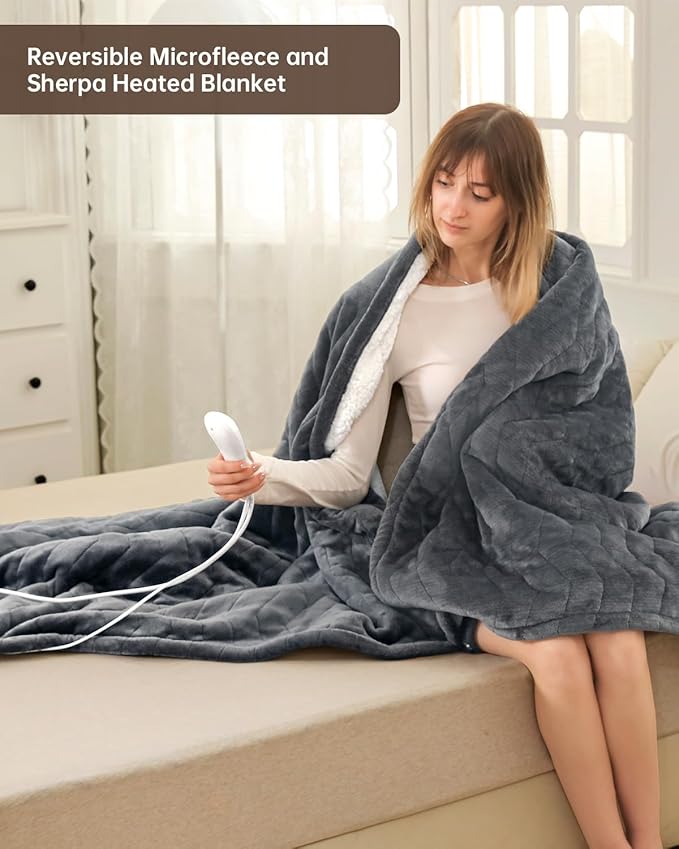 Electric Heated Blanket Full Size, Washable Blanket Warmer for Home for Adults, Fast Heating, Super Cozy Soft Flannel 72" x 84", 9 Heat Levels, 1-9H Auto-Off, ETL Certified, Dark Gray