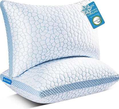 QUTOOL Enhanced Cooling Pillows Queen Size Set of 2,CertiPUR-US Shredded Memory Foam Pillows 2 Pack for Hot Sleeper, Adjustable Bed Pillow for Side, Back, Stomach Sleepers Support Yet Soft, Home Gifts
