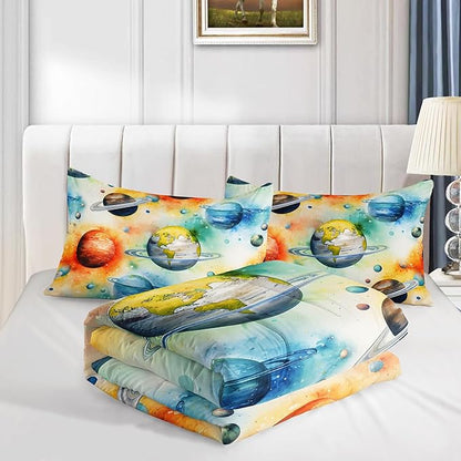 Universe Series Bedding Twin Size Comforter Set for Boys,Starry Sky Planets Bedding Set Comforter for Kids Boys Girls Bedroom Decor,Space Themed Bedding Set with 2 Pillowcases.