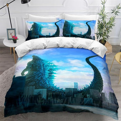 Duvet Cover Set Queen King Size Dinosaur Comforter Cover Bedding Set 3D Cartoon Microfiber 1 Piece Duvet Cover with Zipper Closure 2 Pieces Pillow Shames No Comforter (Dino32, Full/Queen)