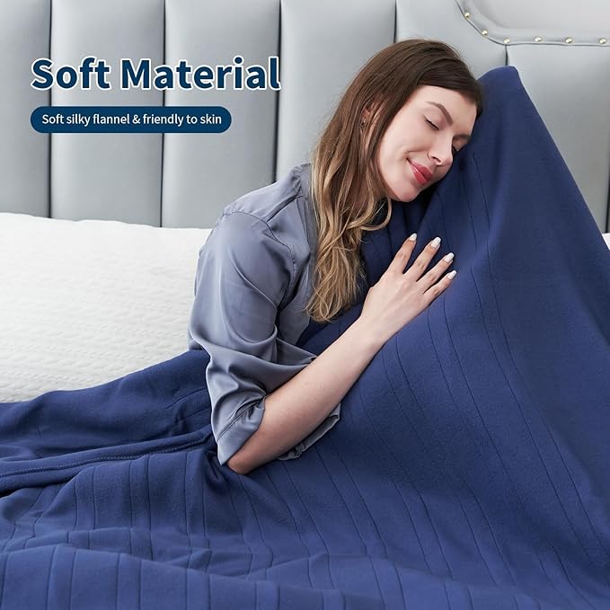 Electric Heated Blanket Full Size 72"x84", 4 Heating Levels & 10H Auto Shut Off, Soft Fleece Overheating Protection, Machine Washable, Dark Blue