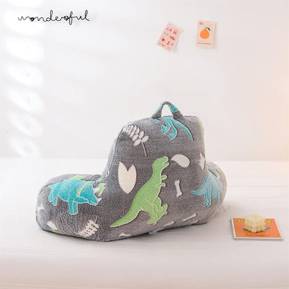 Aimuan Reading Pillow Glow in The Dark Bed Rest Wedge Kids Glow Backrest Pillow Dinosaur Print with Arms Back Support for Sitting Up in Bed Cushion, Green-Blue