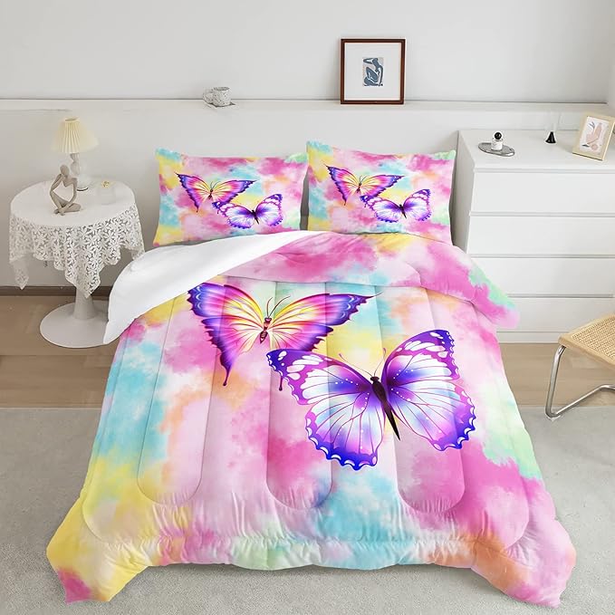 CVHOUSE Butterfly Bedding Set - Twin Butterfly Comforter Set with 1 Comforter and 2 Pillow Cases
