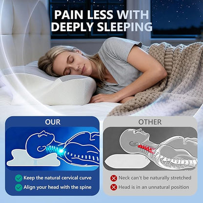 Cervical Neck Pillow for Neck Pain Relief and Sleeping, Ergonomic Contour Memory Foam Pillow with Breathable Pillowcase, Neck Support Pillow for Side, Back, Stomach Sleepers
