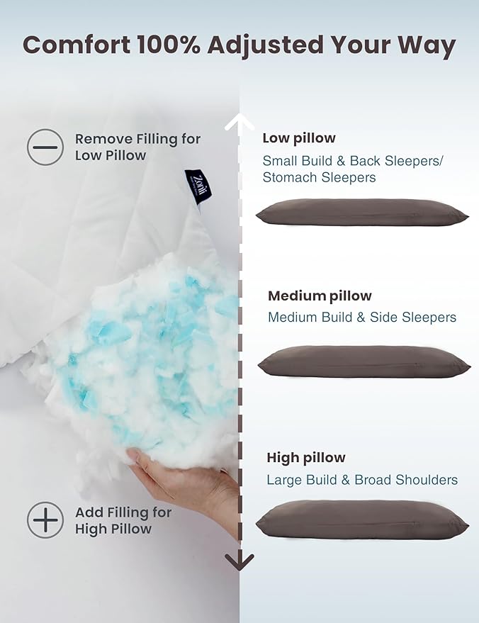 ZonLi Weighted Body Pillow with Bamboo Cover (48" x 14") 8.5lbs, Quilted Glass Beads Body Pillows for Adults Weighted Pillow for Deep Sleepers, Full Body Pillow for Side Sleepers, Memory Foam Pillow