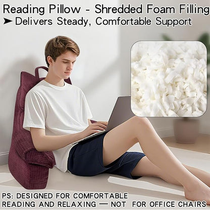RRPAHWTV Reading Pillow for Bed with High Arm Rests,Back Support Pillow for Sitting Up in Bed with Shredded Memory Foam for Reading, TV, Gaming or Relaxing on Floor（Plum, Large）