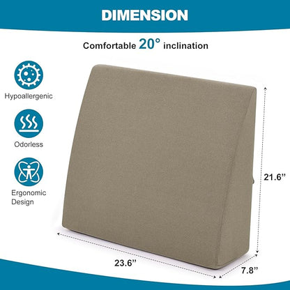 TANYOO Back Pillow for Bed Sitting Up High Resilience Wedge Reading Pillow for Sitting in Bed Adult Soft Support Backrest Pillow for Reading Gaming Watching TV 23.6” x22” Khaki