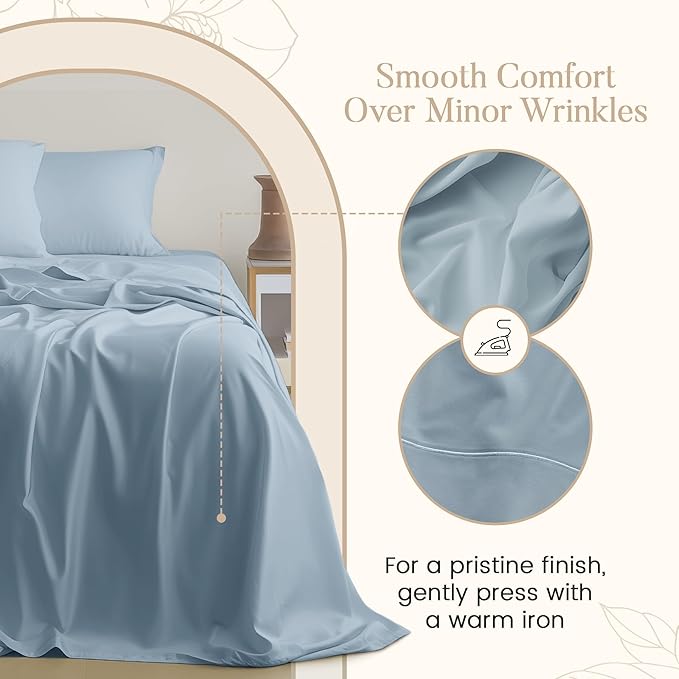 100% Egyptian Cotton Sheets For California King Size Bed, 800 TC Cal King Sheet Set, Elasticated Sheet & Pillowcase Sets, No Pill & Shrink, Soft & Comfy Naturally Cool & Breathable - French Blue