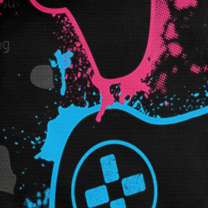 Twin Size Gaming Bedding Set - Duvet Cover & Comforter Cover with Pillowcases, Pink & Blue Gamepad Pattern on Black Background for Gamer Kids Room (Vibrant Gaming Vibe)