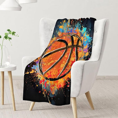 Blanket for Boys Men- Basketball Throw Blanket Gift for Basketball Lover - 60x50 Inches Sports Blankets for Kids Teens Adults - Black Soft Fuzzy Basketball Stuff for Couch Sofa Bed