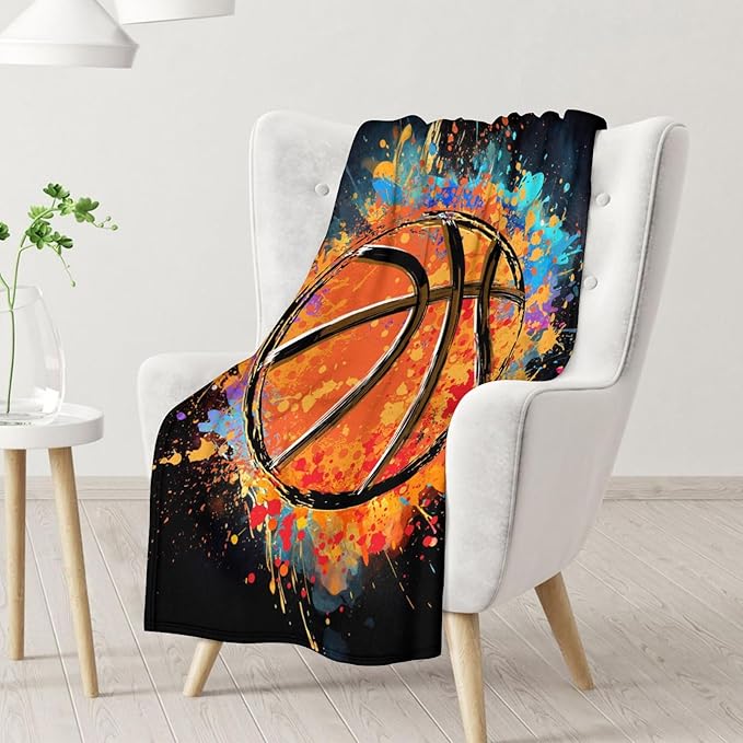 Kids Blanket for Boys, Basketball Throw Blanket Gift Idea for Basketball Lover Players Team, 40x30 Inches Sports Blankets for Boys 8-12, Black Soft Fuzzy Stuff for Couch Sofa