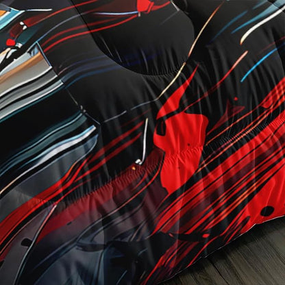 Red Racing Car Themed Comforter 3Pcs Queen Cool Speed Sports Car Fast and Furious Bedding Set for Kid Teen Girl Boy Adult Extreme Sport Game Quilt Bed Decor with 1 Comforter and 2 Pillowcases