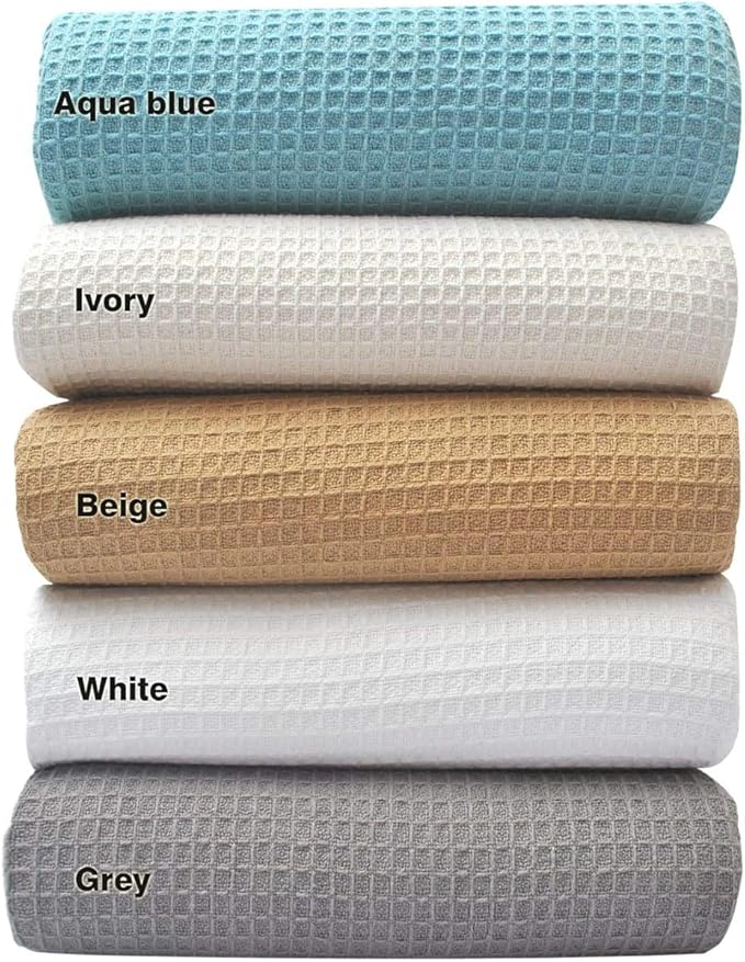 Tex Trend White Waffle Blankets – 100% Cotton Blankets Queen Size – Breathable and Soft for Christmas – Suitable for Bed Layering, Sofa and Couch (90”x90”)