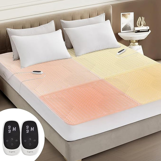 Multizone Waterproof Heated Mattress Pad, Individual Body & Feet Electric Mattress Bed Warmer 9 Heat Settings, 1-12 Hours Auto Off, Deep Pocket, Fast Heating, Machine Washable Queen, 60" x 80"