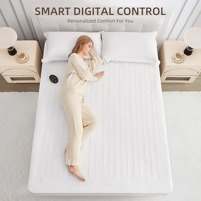 Bwarm Electric Heated Mattress Pad Twin Size, 39" x 75", Bed Warmer, 9 Heat Settings, 1-12 Hours Auto Off, Deep Pocket, Fast Heating, Machine Washable, Soft and Cozy