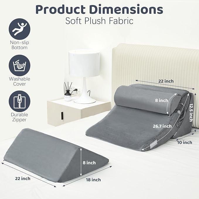 4pcs Wedge Pillow Set for After Surgery,Wedge Pillow headboard for Relief of Body Back and Leg Pain,gerd Pillows for Acid Reflux Side Sleeper and Anti-snoring.