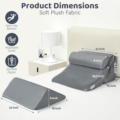 4pcs Wedge Pillow Set for After Surgery,Wedge Pillow headboard for Relief of Body Back and Leg Pain,gerd Pillows for Acid Reflux Side Sleeper and Anti-snoring.