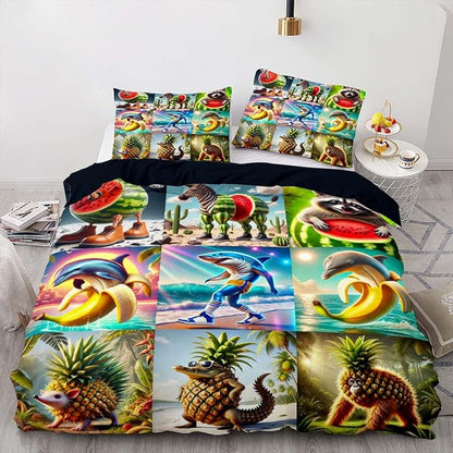 Italian Brainrot Bedding Duvet Cover Set,Funny Fusion AnimalsTwin Full Queen King Comforter Cover Bedding Set for Kids Boys Bed Decor Gifts ﻿ (Color 12,Full (80" x 90"))