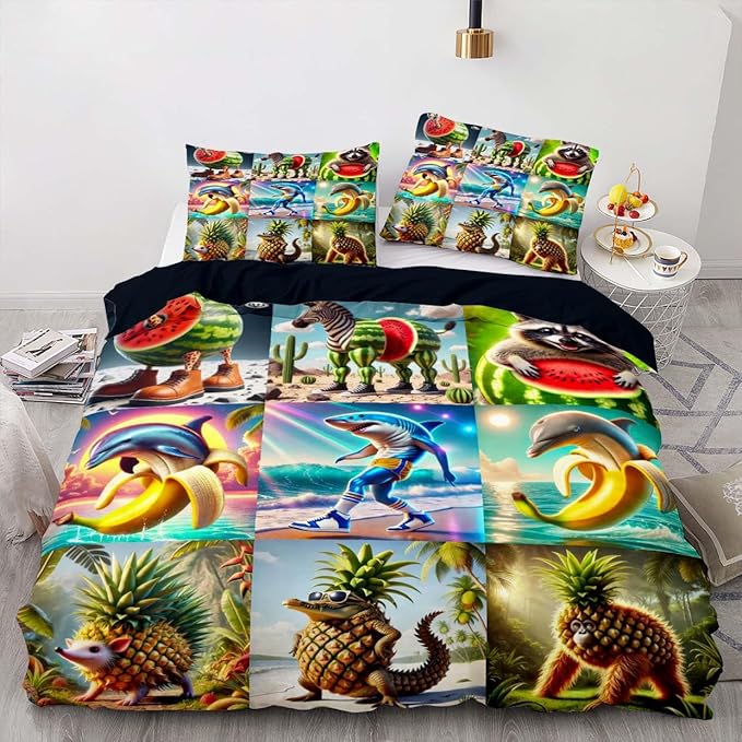 Italian Brainrot Bedding Duvet Cover Set,Funny Fusion AnimalsTwin Full Queen King Comforter Cover Bedding Set for Kids Boys Bed Decor Gifts ﻿ (Color 12,King (104" x 90"))