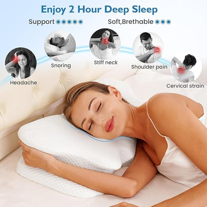 2Pcs Cervical Pillow for Neck Pain Relief, Neck Pillow for Sleeping Side Sleeper Ergonomic Memory Foam Support Pillows Back Sleepers for Sleeping,Machine Washable Pillowcase White