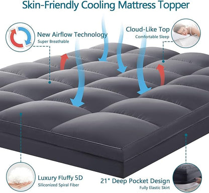 CHOKIT Full Mattress Topper, Extra Thick Pillow Top Mattress Pad for Back Pain Relief, Cooling Bed Topper Mattress Cover with 8-21 Inch Deep Pocket