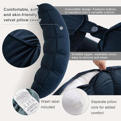 Peallow(Pat. Pend) – Long Round Body Pillow for Adults, Bolster Pillow for Sleeping, Soft and Supportive Pillow for Sleeping & Lumbar Support (Teal Blue, 29.5")