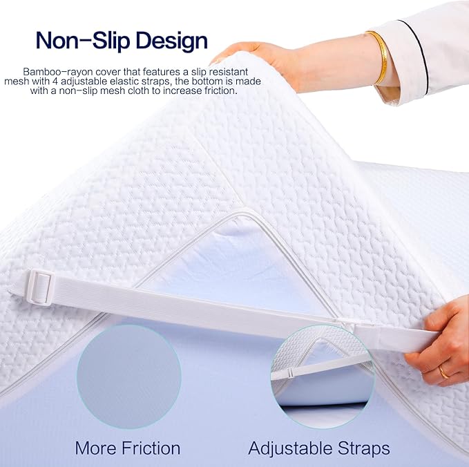 Queen Mattress Topper, Queen Memory Foam Mattress Topper 3 Inch High Density Mattress Pad Comfort Cooling, Bed Topper with Removable Cover, 4 Elastic Straps White, CertiPUR-US Certified