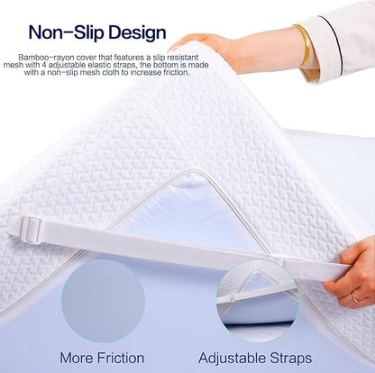 Mattress Topper Full Size, Memory Foam Mattress Topper Full 3 Inch High Density Mattress Pad Comfort Cooling, Bed Topper with Removable Cover, 4 Elastic Straps White, CertiPUR-US Certified