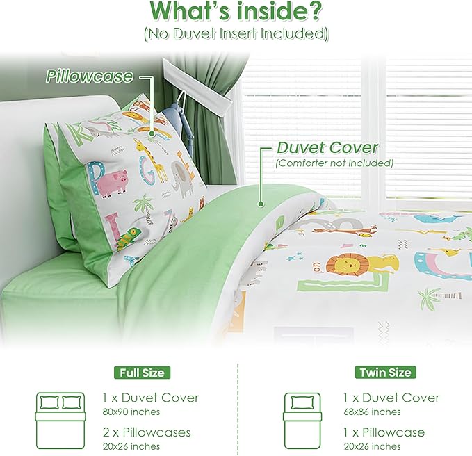 SANDJEST Alphabet Duvet Cover Sets Twin Size for Kids Boys Girls, Include 1 Polyester Comforter Cover 68x86 Inches and 1 Pillowcase 20x26 Inches, Comforter Not Included, Gift for Christmas Birthday