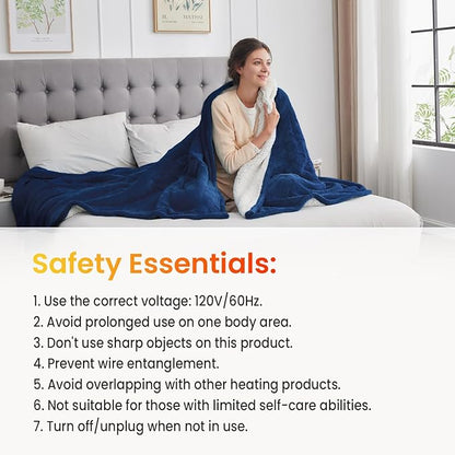WOOMER Electric Heated Throw Blanket, Soft Flannel Electric Blanket with Multi-Color Option, Full Size 77"x 84", 10 Heating Levels & 0.5-12H Auto Off, Over-Heat Protection