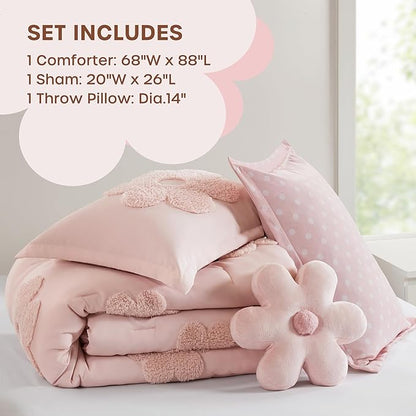 Intelligent Design Kids Twin Duvet Cover Set for Girls, Tufted Chenille Floral Duvet Set Twin, Lightweight Duvet Reversible Bedding Cover