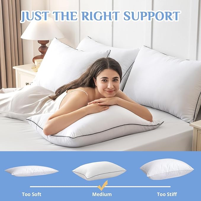 JOLLYVOGUE King Size Pillows Set of 2, Hotel Collection Bed Pillows for Side, Back, and Stomach Sleepers, Fluffy and Supportive, Down Alternative Microfiber Filled Pillows, 2 Pack