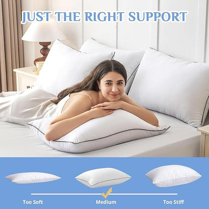 JOLLYVOGUE King Size Pillows Set of 2, Hotel Collection Bed Pillows for Side, Back, and Stomach Sleepers, Fluffy and Supportive, Down Alternative Microfiber Filled Pillows, 2 Pack