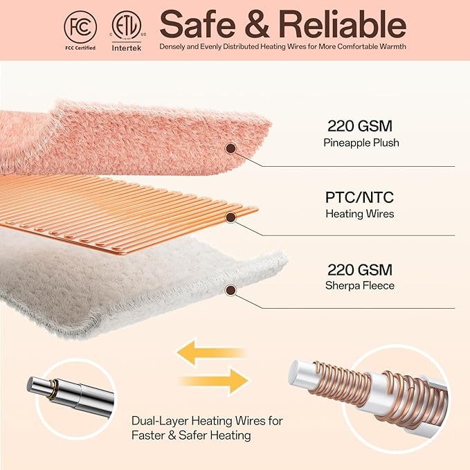 Heated Blanket Electric Blanket Full Size, 72" x 84" Soft Fluffy Fast Heating Blanket 8 Heating Levels & 10 Hours Auto Off with ETL & FCC Certification, Pink