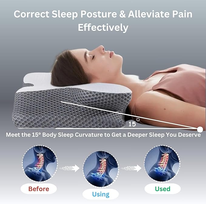 Ultra Pain Relief Cervical Neck Pillow for Side Sleepers, Ergonomic Cooling Memory Foam Pillows for Neck Pain Relief, Butterfly Pillow for Shoulder & Back, Removable & Washable Cover, Standard Size